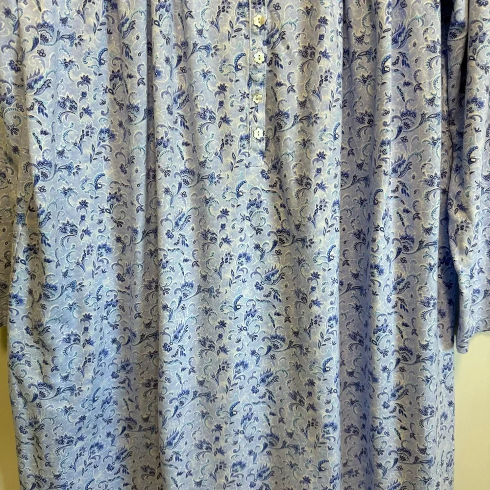 EILEEN WEST Blue Floral Long Sleeve Nightgown Sleep M Medium